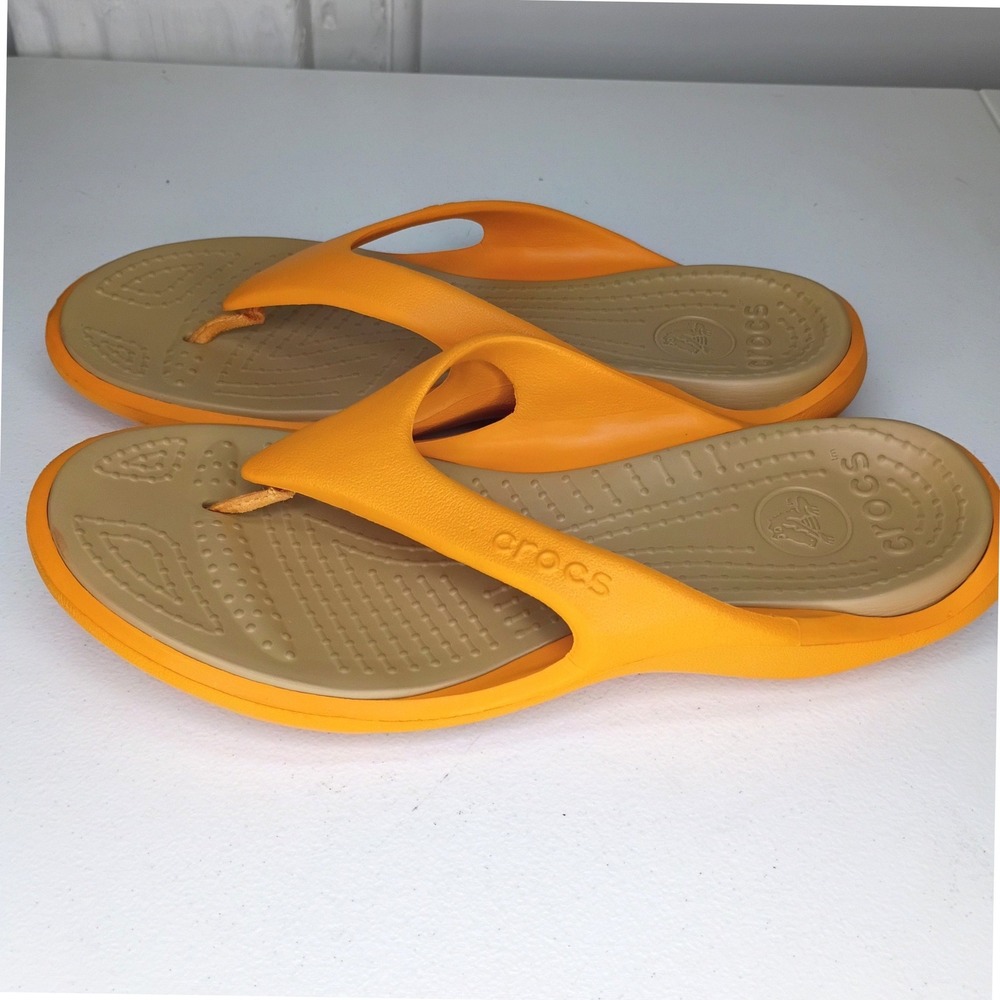 Crocs Thong Sandals Men's Size 12 Orange Flip Flops - Picture 3 of 8